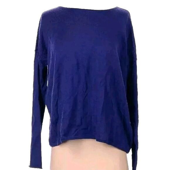 EILEEN FISHER Viola Purple Fine 100% Merino Wool Keyhole Back Sweater XS Boxy - Picture 1 of 8